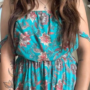 Turquoise and rust floral dress